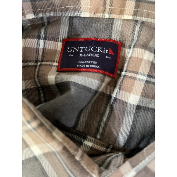 Untuckit 100%Cotton LS Button Up‎ XL Brown/Gray Plaid - Picture 3 of 7